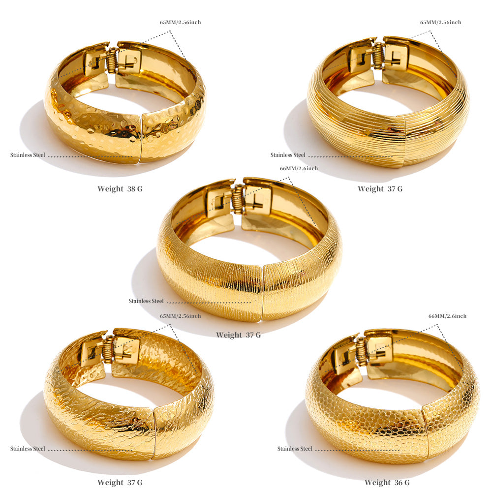 Textured Gold Tone Hinged Bangle Bracelet Minimalist Boho Stackable Jewelry