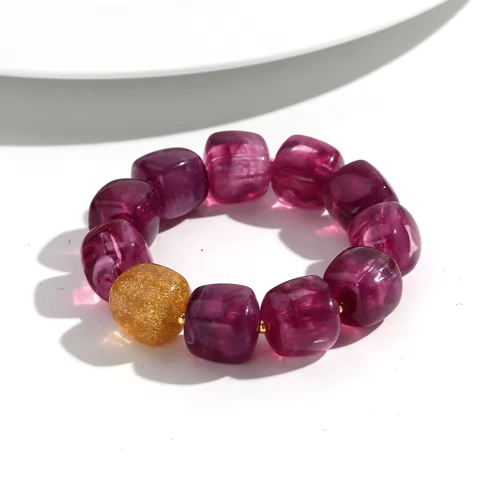 Geometric Square Bead Stretch Bracelet with Sparkling Accent