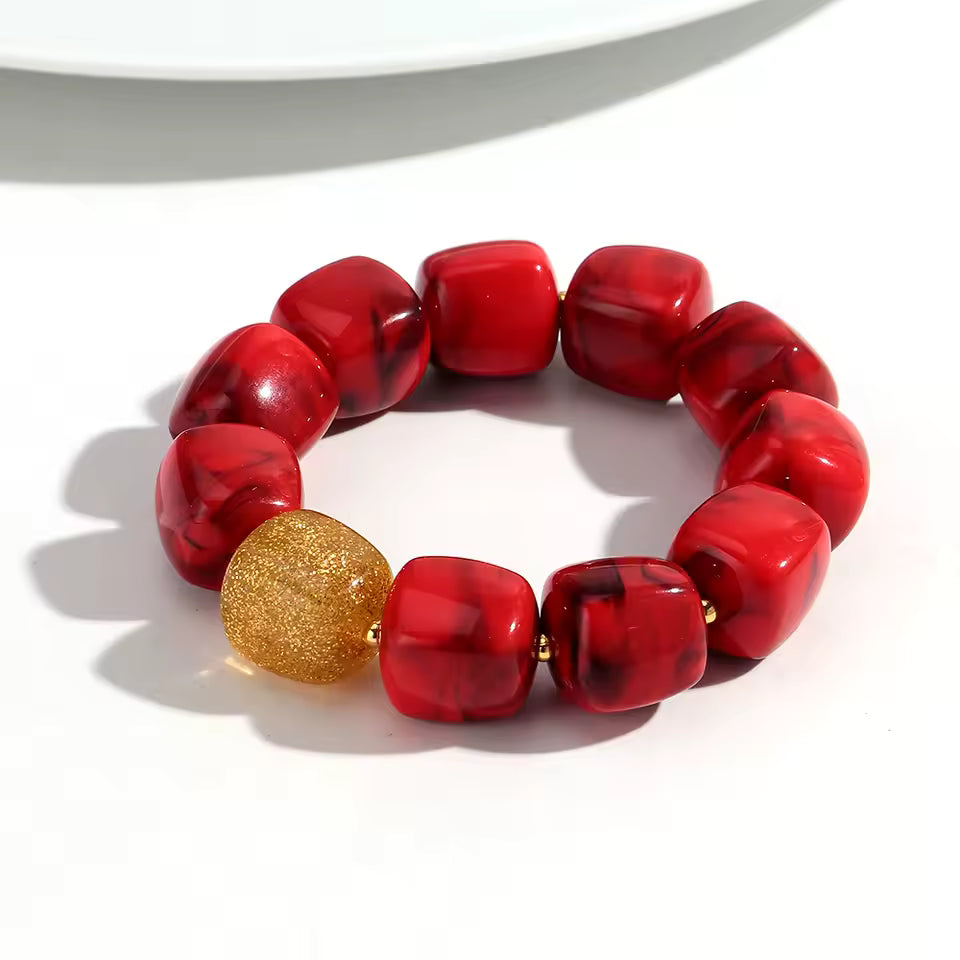 Geometric Square Bead Stretch Bracelet with Sparkling Accent