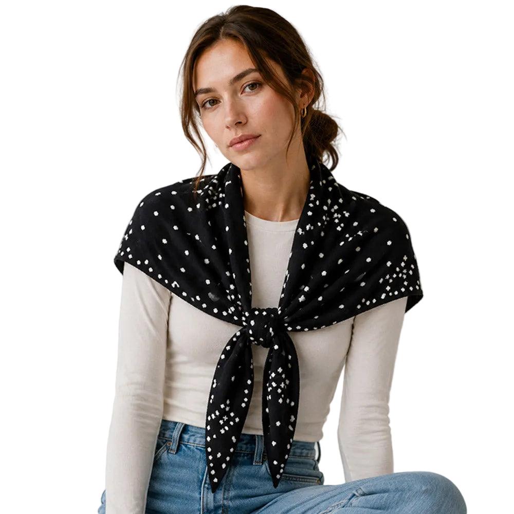 Black and Cream Polka Dot Wool Blend Scarf