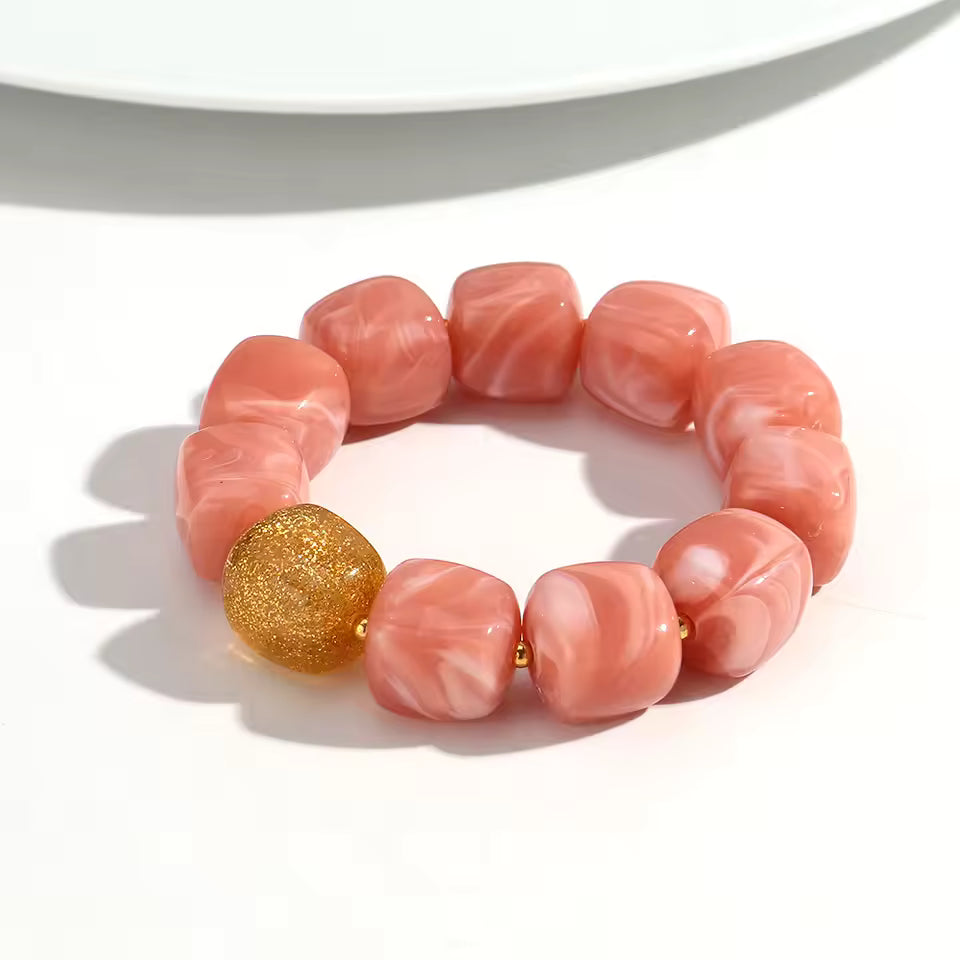 Geometric Square Bead Stretch Bracelet with Sparkling Accent