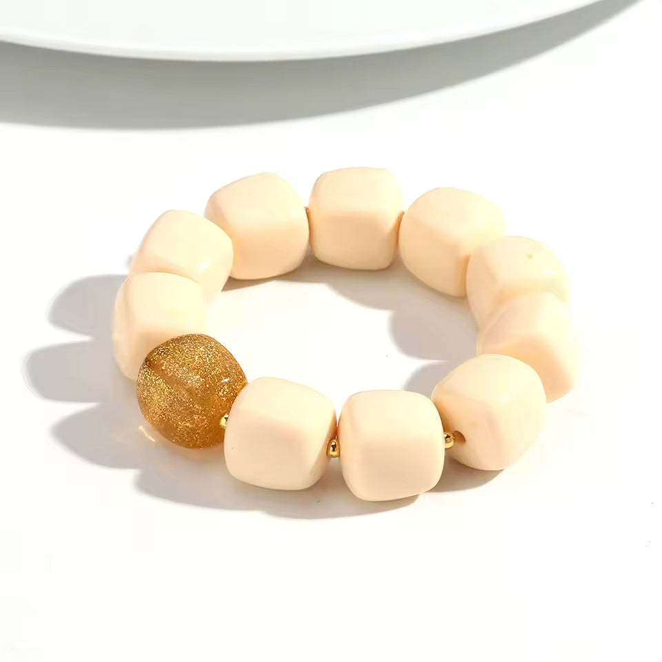 Geometric Square Bead Stretch Bracelet with Sparkling Accent