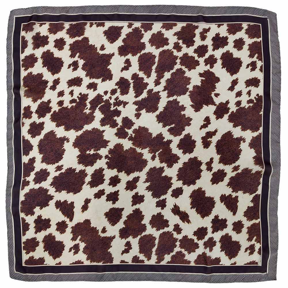 Brown Cow Print Square Scarf | Satin-Feel Bandana Neck & Hair Scarf for Women
