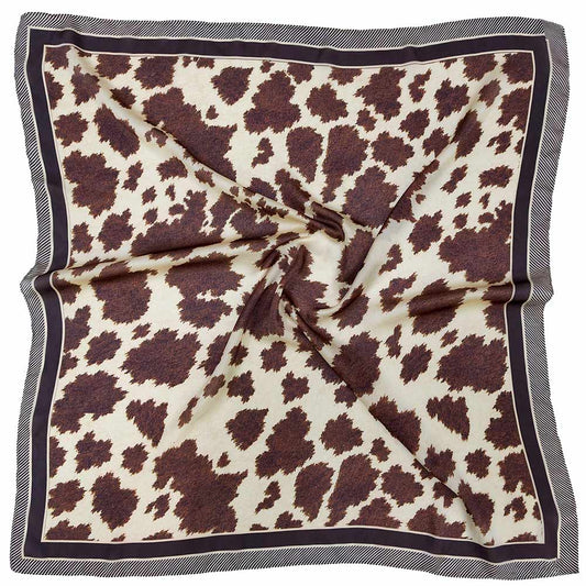 Brown Cow Print Square Scarf | Satin-Feel Bandana Neck & Hair Scarf for Women