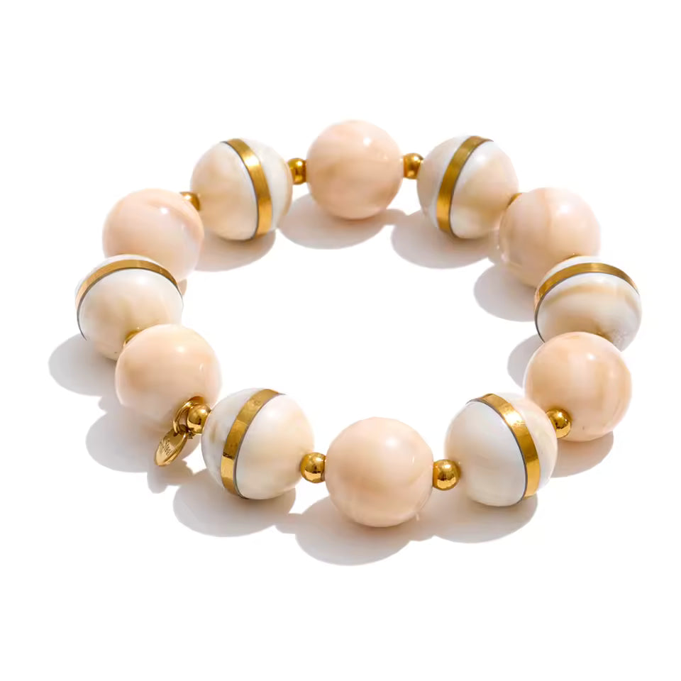 Marble Resin Bead Bracelet with Gold-Tone Accents