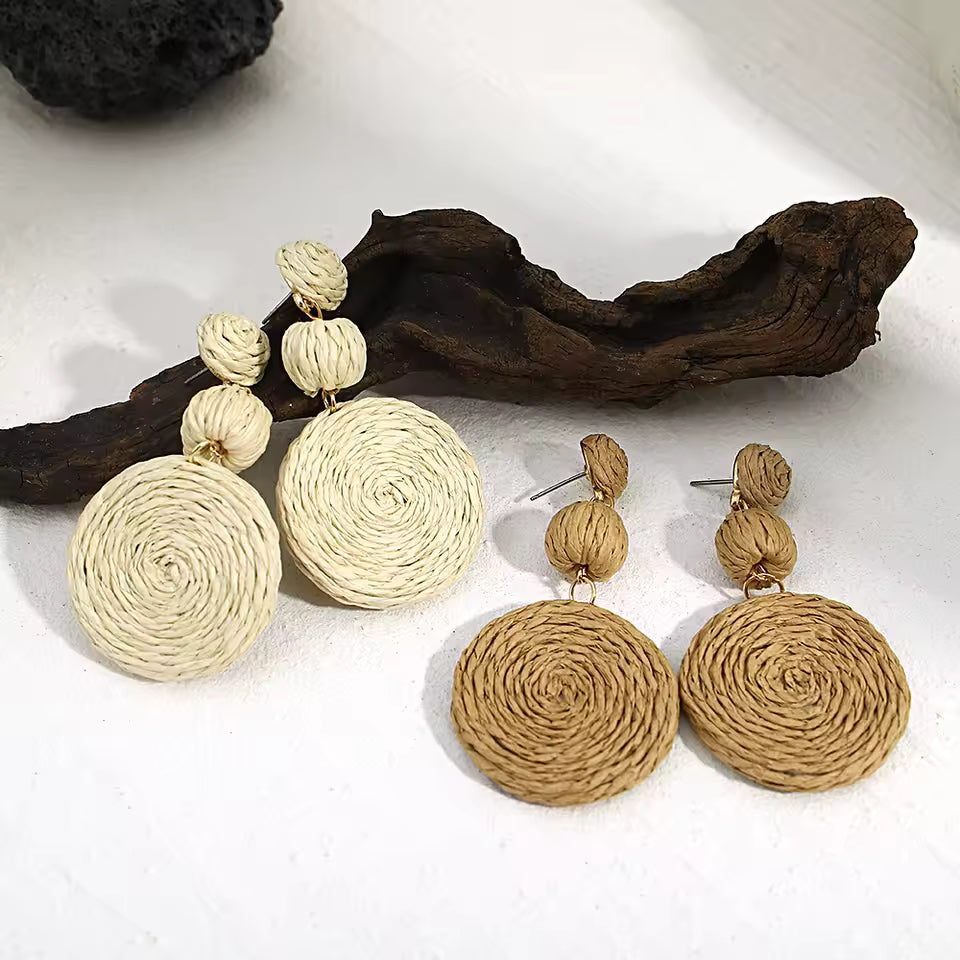 Hemp Rope Circle Dangle Earrings Handmade Boho Statement Lightweight Drop Earrings Multicolor Artisan Jewelry