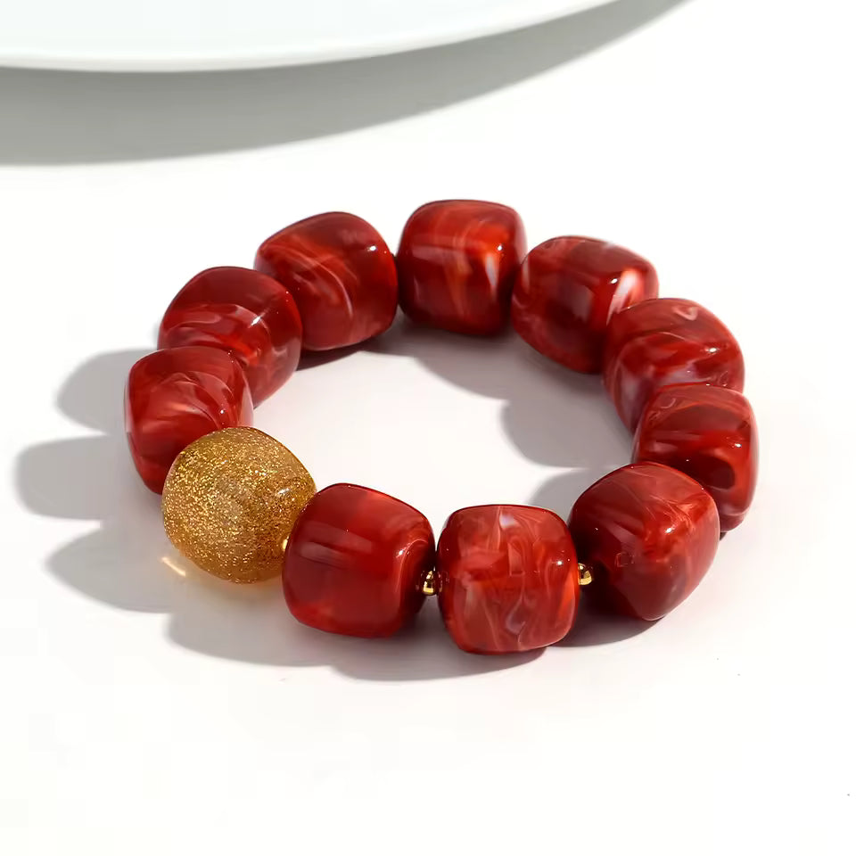 Geometric Square Bead Stretch Bracelet with Sparkling Accent