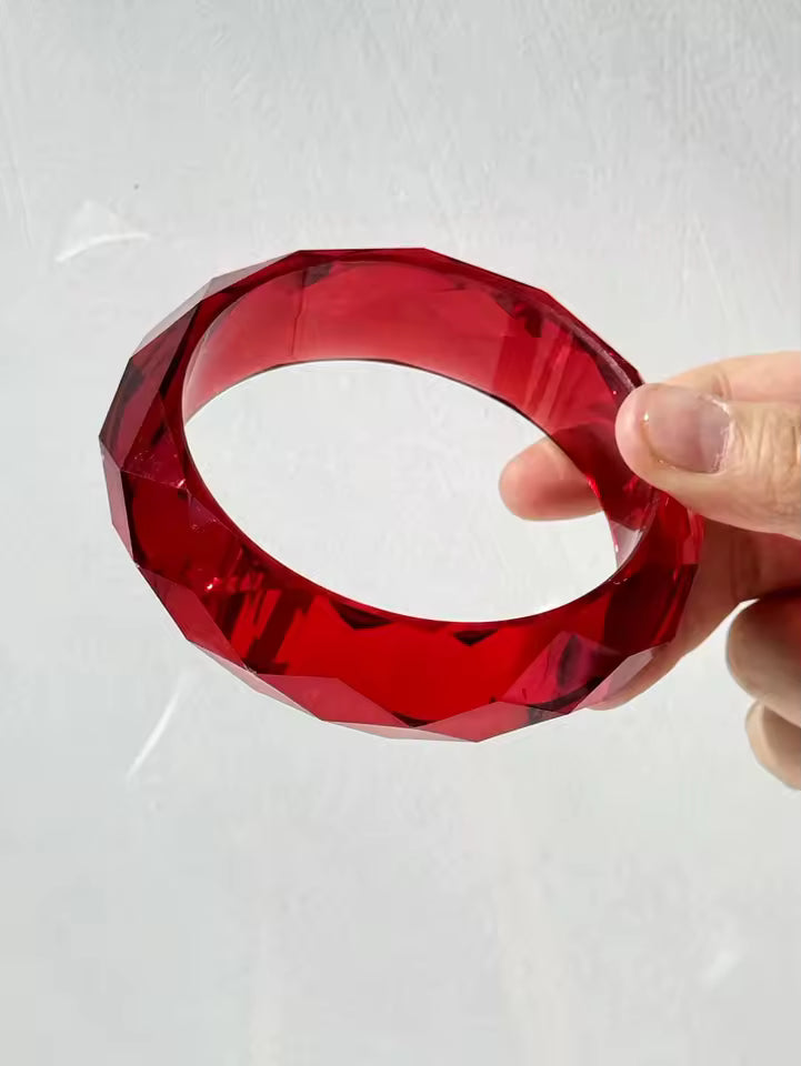 Geometric Faceted Resin Bangle Bracelet Stackable Statement Jewelry