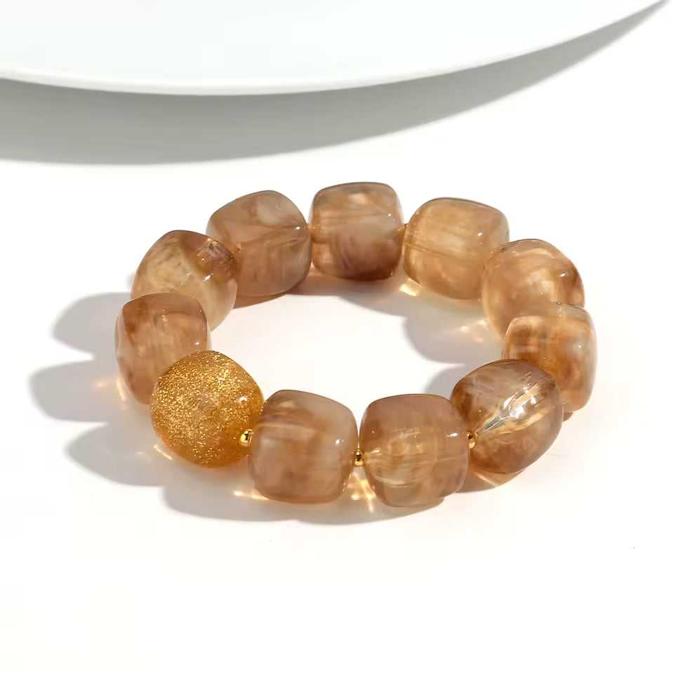 Geometric Square Bead Stretch Bracelet with Sparkling Accent