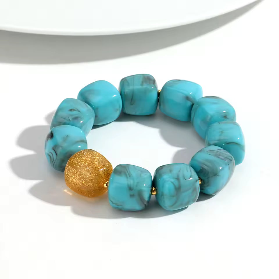Geometric Square Bead Stretch Bracelet with Sparkling Accent