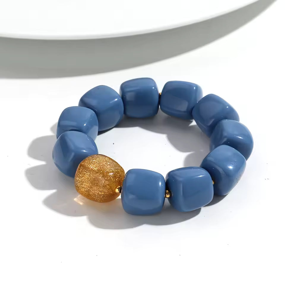 Geometric Square Bead Stretch Bracelet with Sparkling Accent