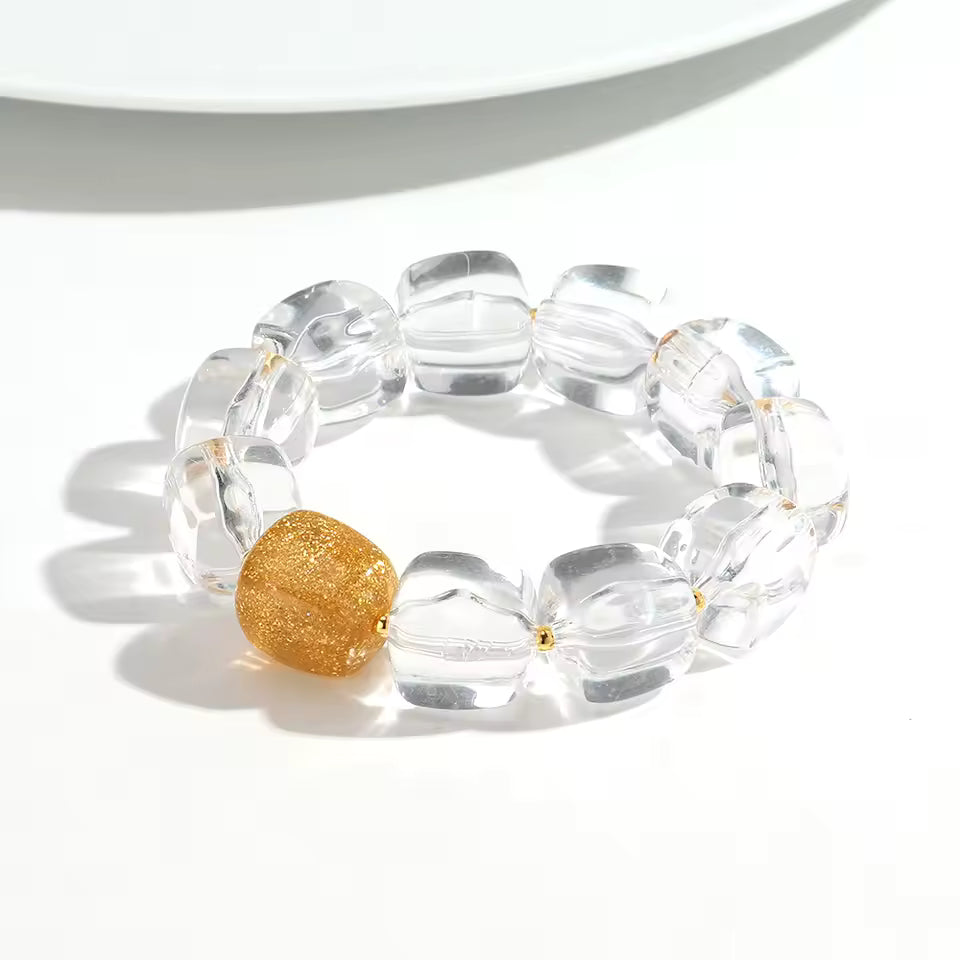 Geometric Square Bead Stretch Bracelet with Sparkling Accent