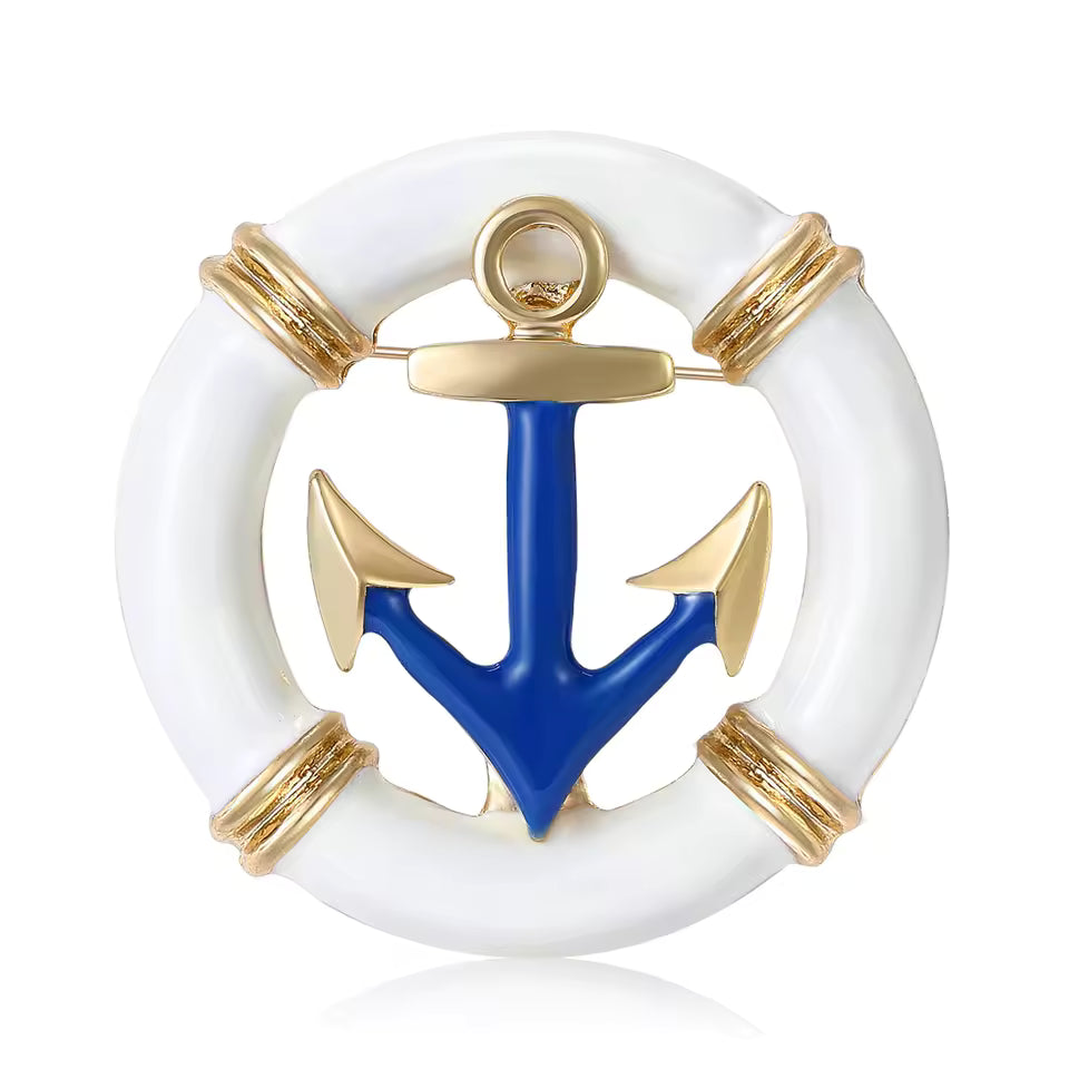 Nautical Anchor Life Ring Enamel Pin Brooch Maritime Gift