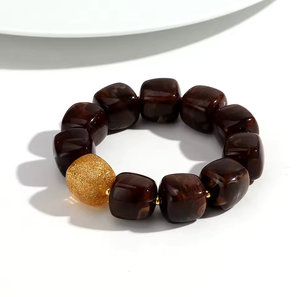 Geometric Square Bead Stretch Bracelet with Sparkling Accent