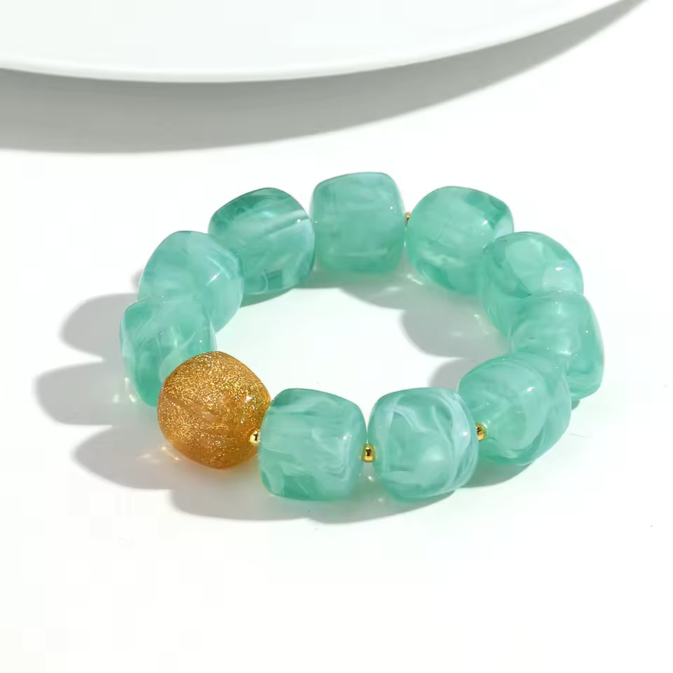 Geometric Square Bead Stretch Bracelet with Sparkling Accent