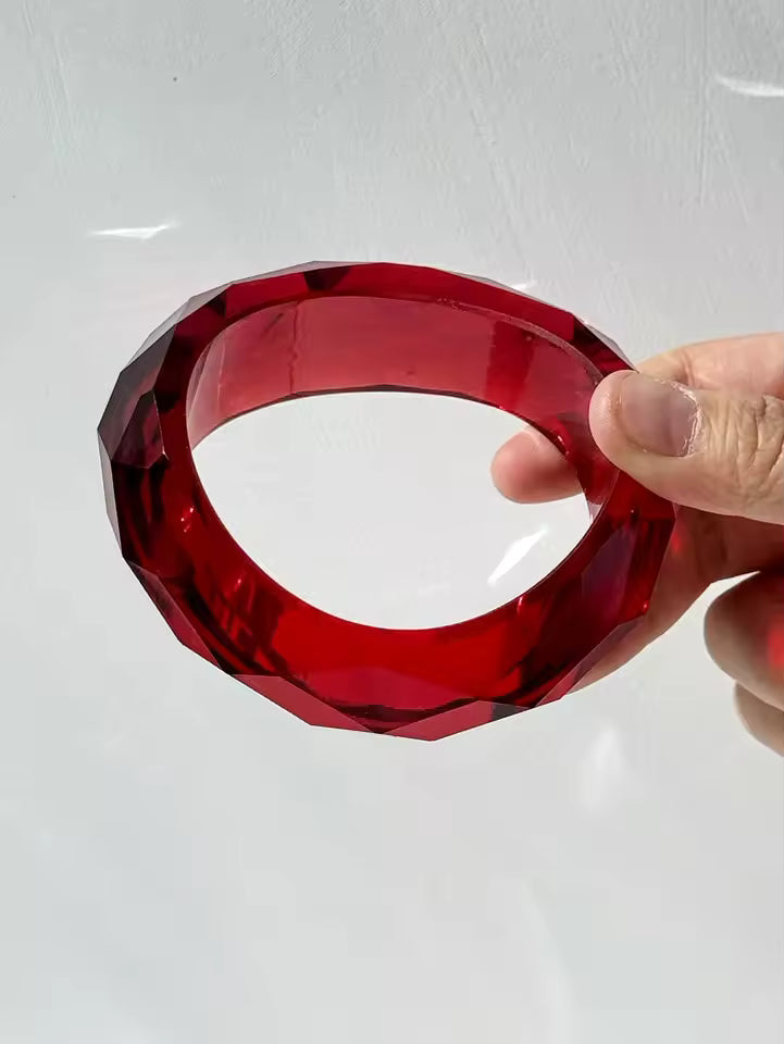 Geometric Faceted Resin Bangle Bracelet Stackable Statement Jewelry