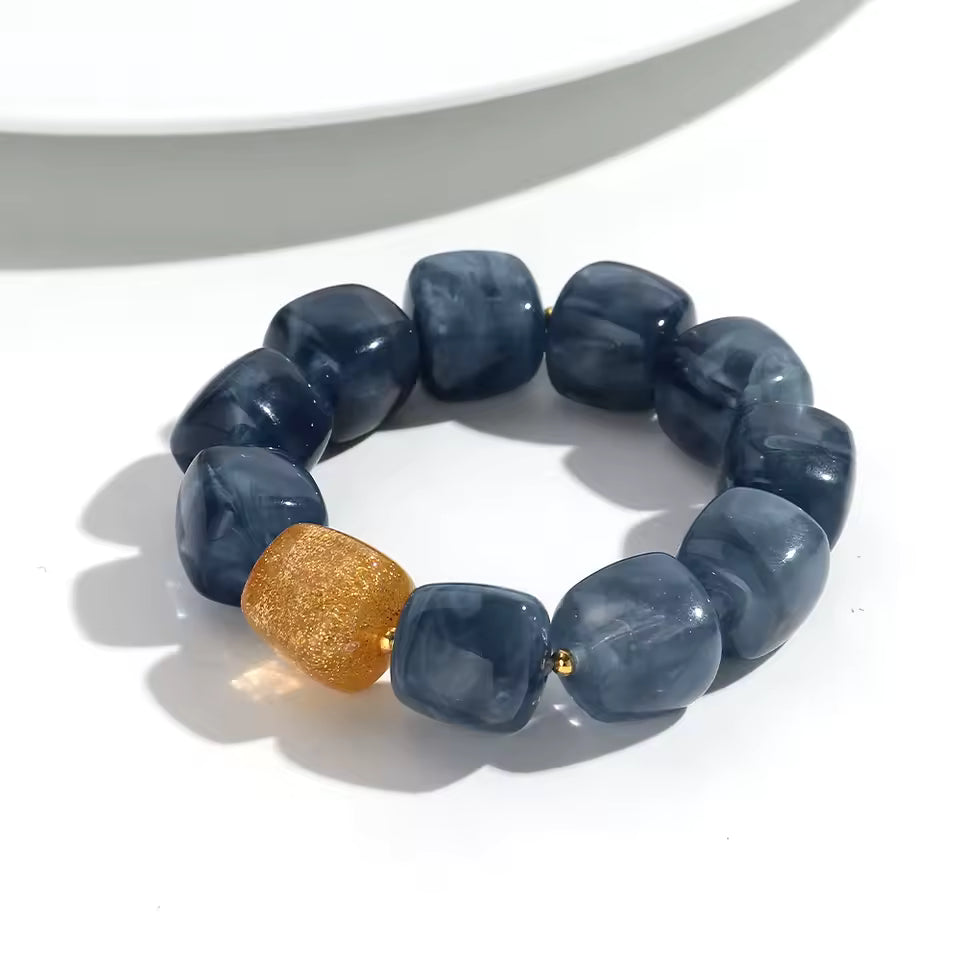Geometric Square Bead Stretch Bracelet with Sparkling Accent