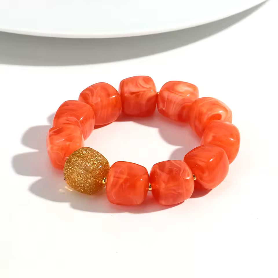 Geometric Square Bead Stretch Bracelet with Sparkling Accent