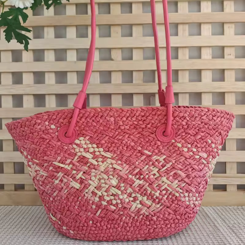 Woven Straw Tote Bag Summer Beach Shoulder Bag