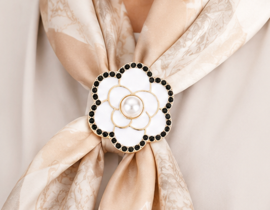 Pearl Camellia Flower Brooch Pin Set
