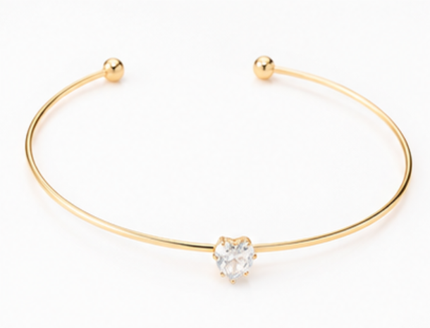 2 Piece Minimalist Gold Heart Crystal Open Cuff Bracelet Set for Women