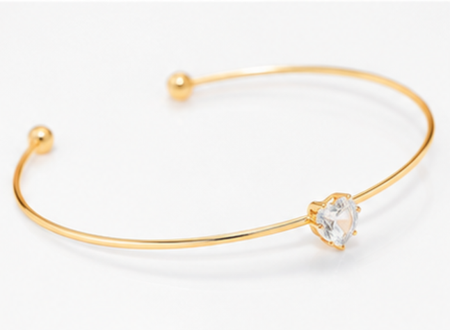 2 Piece Minimalist Gold Heart Crystal Open Cuff Bracelet Set for Women