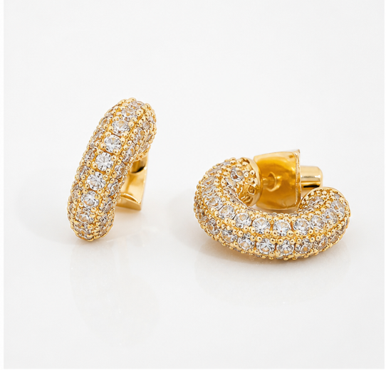 14K Gold Dipped Pave CZ Mini Huggie Hoop Earrings