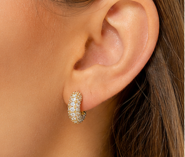 14K Gold Dipped Pave CZ Mini Huggie Hoop Earrings