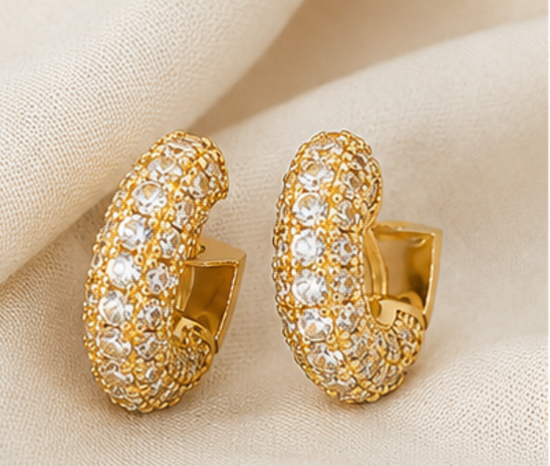 14K Gold Dipped Pave CZ Mini Huggie Hoop Earrings