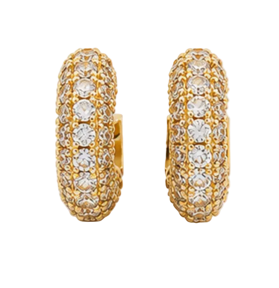 14K Gold Dipped Pave CZ Mini Huggie Hoop Earrings