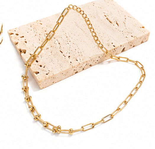 Gold Stainless Steel Hardware Link Chain Necklace for Women Non Tarnish Adjustable