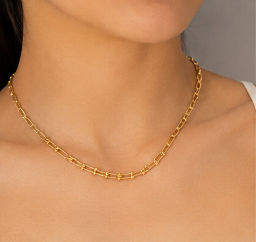Gold Stainless Steel Hardware Link Chain Necklace for Women Non Tarnish Adjustable