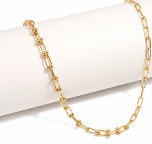 Gold Stainless Steel Hardware Link Chain Necklace for Women Non Tarnish Adjustable