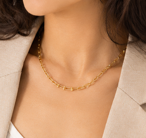 Gold Stainless Steel Hardware Link Chain Necklace for Women Non Tarnish Adjustable