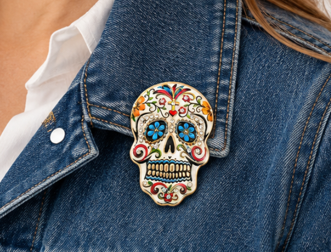 Sugar Skull Enamel Brooch Pin Set of 4 | Colorful Day of the Dead Pins