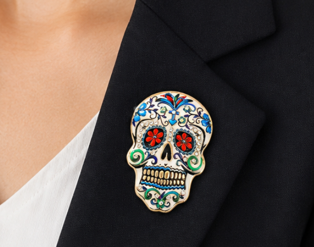 Sugar Skull Enamel Brooch Pin Set of 4 | Colorful Day of the Dead Pins