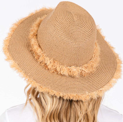 Rustic Frayed Straw Hat with Decorative Band