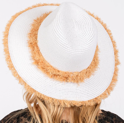 Rustic Frayed Straw Hat with Decorative Band