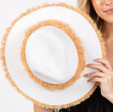 Rustic Frayed Straw Hat with Decorative Band