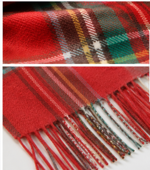 Women's Red Plaid Scarf Oversized Tartan Winter Wrap Tassel Shawl
