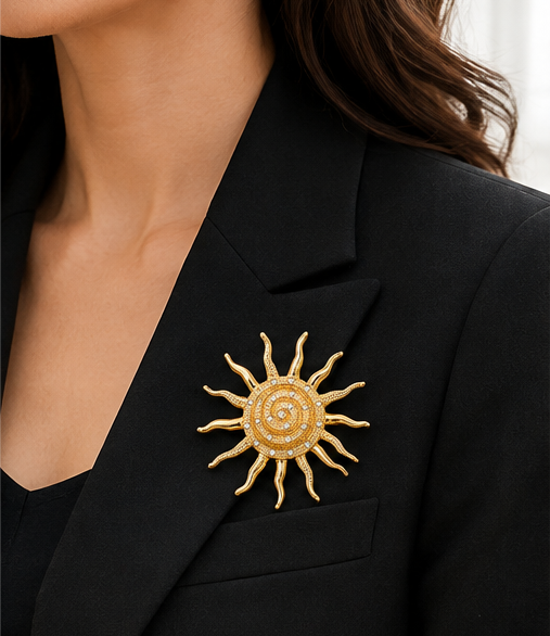 3-Piece Celestial Brooch Set – Sun, Moon & Star Statement Pins in Gold Tone
