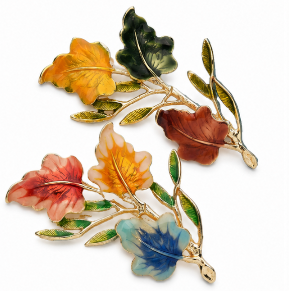2pcs Colorful Fall Leaf Brooch Set Maple Foliage Pin Autumn Accessory