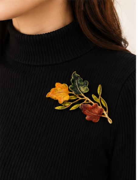2pcs Colorful Fall Leaf Brooch Set Maple Foliage Pin Autumn Accessory