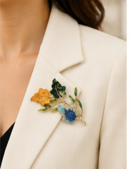 2pcs Colorful Fall Leaf Brooch Set Maple Foliage Pin Autumn Accessory