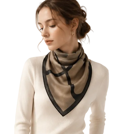 55" x 55" Tan Black Geometric Pattern Oversized Shawl Wrap Cashmere Feel Scarf