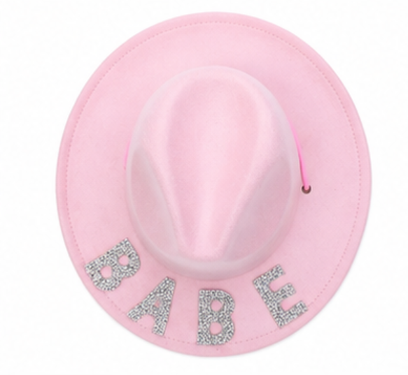 Pink "BABE" Rhinestone Fedora Hat - Wide Brim Western Style with Adjustable Fit