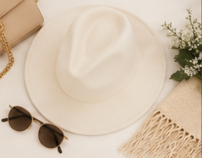 Cream Wide Brim Fedora Hat