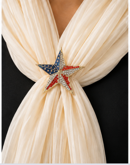 2" x 2" 2pcs American Flag Star Brooch Pin Patriotic Rhinestone Crystal Jewelry Gift