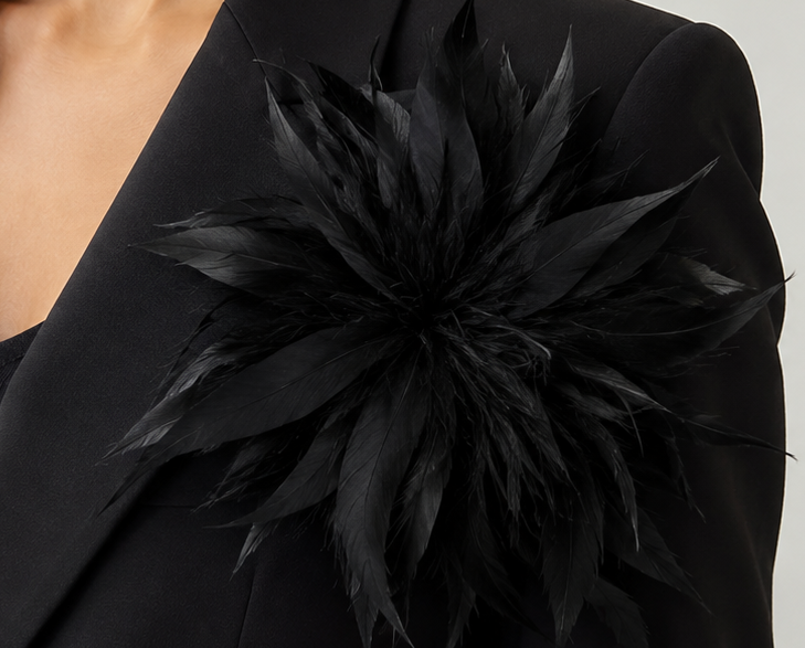 Oversized Black Feather Brooch & Hair Clip – Dual-Use Statement Accessory for Women