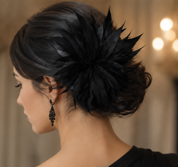 Oversized Black Feather Brooch & Hair Clip – Dual-Use Statement Accessory for Women